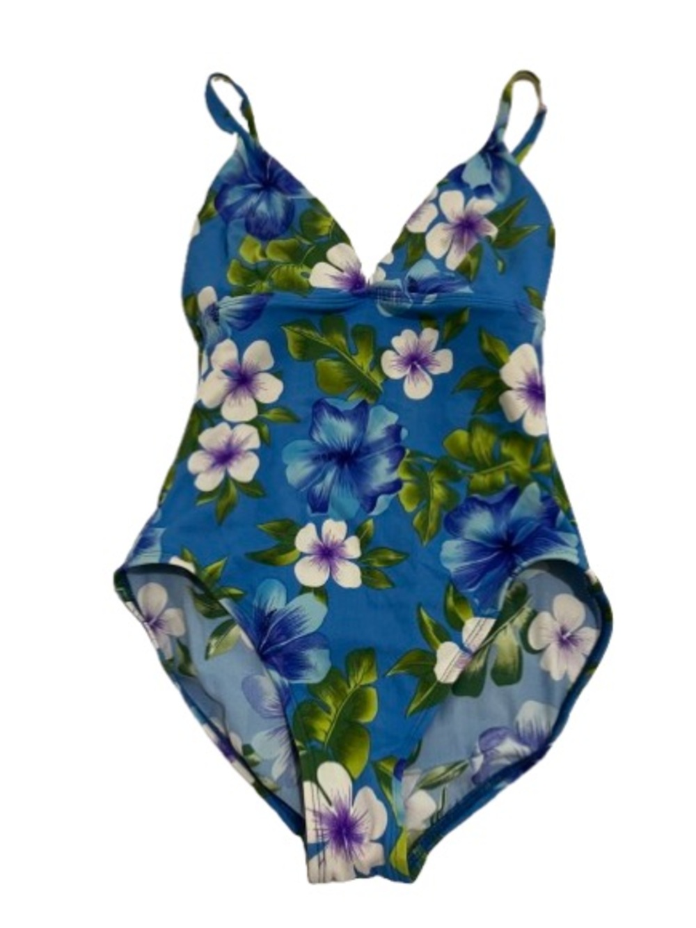 Lands' End Aloha Tropical Blue Floral One-Piece Swimsuit Sz S